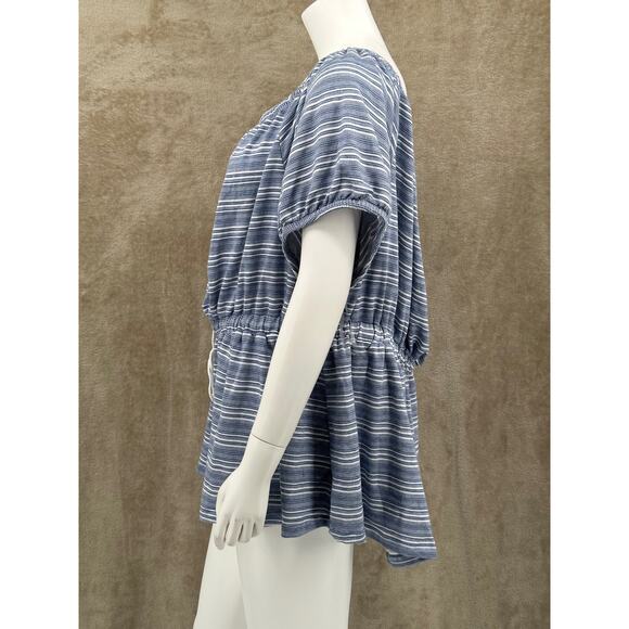 Lane Bryant Top Womens 22 24 Blue Striped Convertible Off Shoulder Peplum Beachy - Picture 4 of 10
